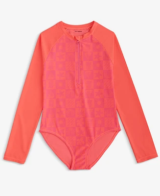 Epic Threads Big Girls Beachy Check Zip-Up, Long-Sleeve Rash Guard, Exclusively at Macy's