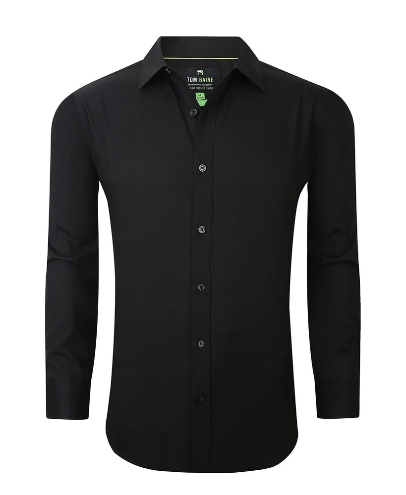 Tom Baine Men's Four-Way Stretch Solid Textured Button Down Dress Shirt