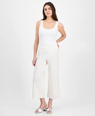 Anne Klein Women's Textured Knit Crepe Pull-On Cropped Palazzo Pants