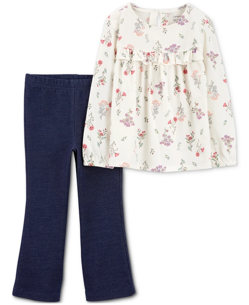 Carter's Toddler Girls Floral-Print Long-Sleeve Top & Pull-On Flare Pants, 2 Piece Set