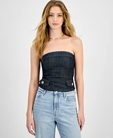 Guess Women's Chany Metallic Denim Corset Top