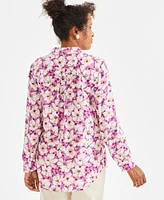 Style & Co Women's Johnny Collar Long-Sleeve Shirt, Exclusively at Macy's