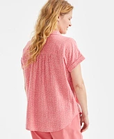 Style & Co Petite Printed Cotton Button-Front Camp Shirt, Exclusively at Macy's