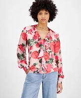 Guess Women's Soave Ruffled Floral Chiffon Blouse