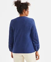 Style & Co Women's Eyelet Embroidered Blouson-Sleeve Blouse, Exclusively at Macy's