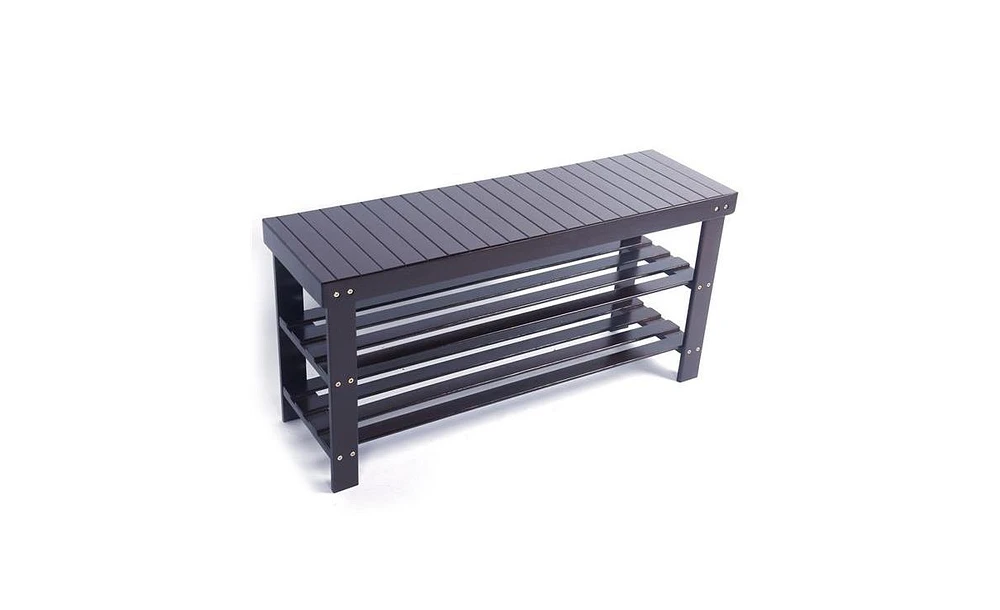 Slickblue Strip Pattern 3-Tier Stool Shoe Rack for Stylish Entryway Storage