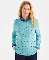 Style & Co Petite Heart Flip Core Crewneck Long Sleeve Sweater, Exclusively at Macy's