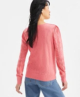 Style & Co Petite Solid Pointelle Sweater, Exclusively at Macy's