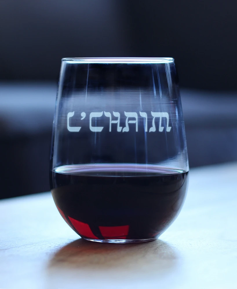 Bevvee L'chaim Hebrew Cheers - Stemless Wine Glass