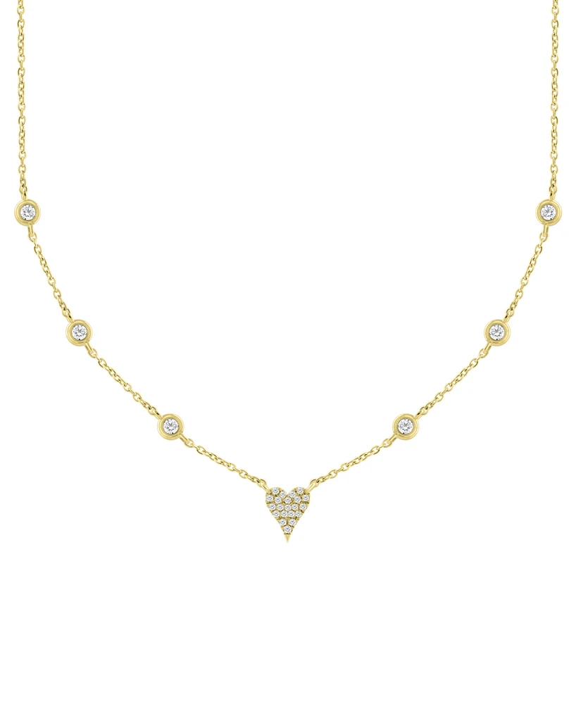 Diamond Heart Cluster & Bezel Accent Pendant Necklace (1/5 ct. t.w.) in 14k Gold, 16" + 2" extender