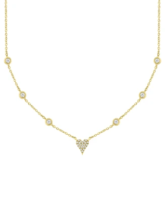 Diamond Heart Cluster & Bezel Accent Pendant Necklace (1/5 ct. t.w.) in 14k Gold, 16" + 2" extender