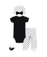 Hudson Baby Baby Girls Thermal Preemie Layette Set 4pc Short Sleeve Outfit, Black White Dots, Preemie