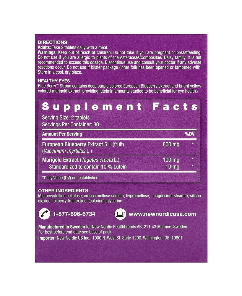 New Nordic Blue Berry Strong | Eye & Vision Support Supplement | Lutein Eyebright & Bilberry