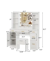 gaomon Led Lighted Vanity Desk With Mirror - Makeup Vanity With Adjustable Brightness, Metal Drawers, And Open Shelves