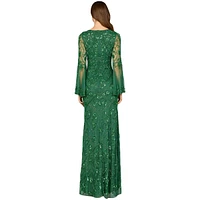 Lara Women's Bell Sleeved High Neck Beaded Gown