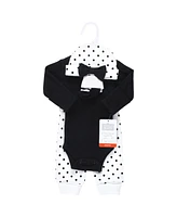 Hudson Baby Baby Girls Thermal Preemie Layette Set 4pc Long Sleeve Outfit, Black White Dots, Preemie