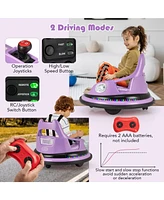 Hongge 12V Kids Ride On Bumper Car with Remote Control and Dual Joysticks-Purple