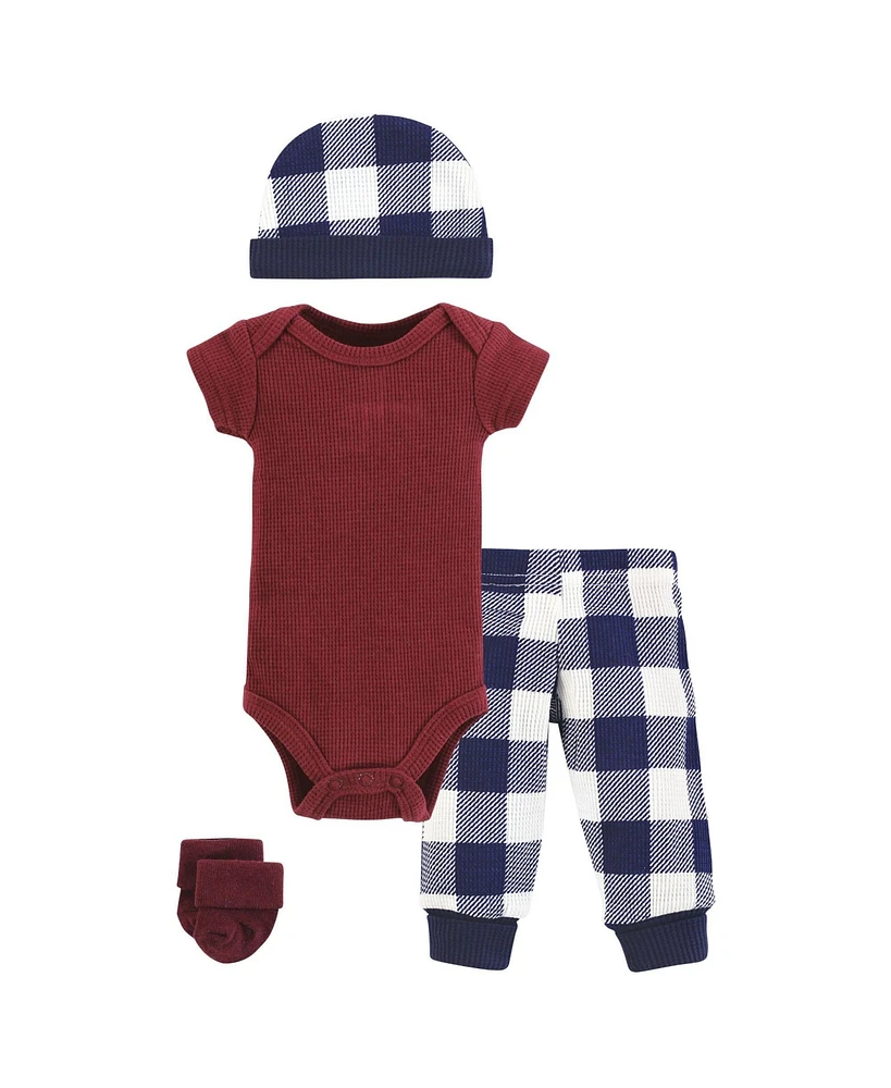 Hudson Baby Baby Boys Thermal Preemie Layette Set 4pc Short Sleeve Outfit, Navy Plaid, Preemie