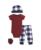 Hudson Baby Baby Boys Thermal Preemie Layette Set 4pc Short Sleeve Outfit, Navy Plaid, Preemie