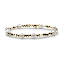 Bowood Lane Non-Tarnishing Gold filled, 3mm Ball and Freshwater Pearl Stretch Bracelet