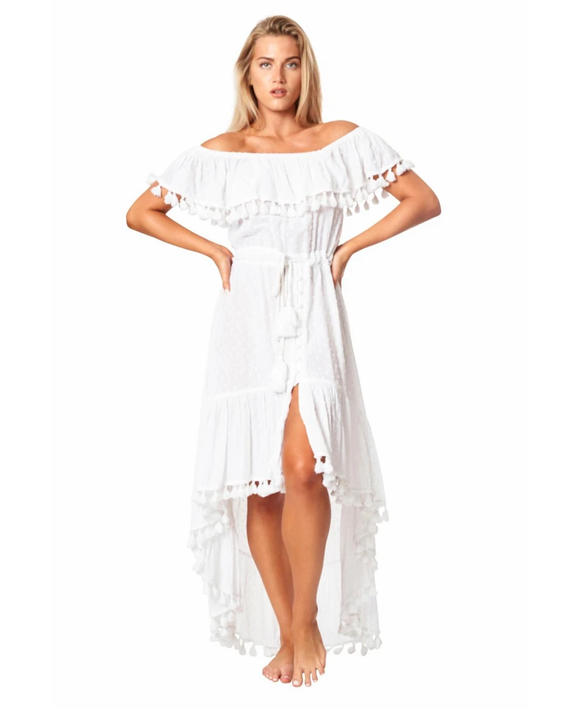 La Moda Clothing Women's White Off Shoulder High Low Dress