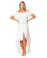 La Moda Clothing Women's White Off Shoulder High Low Dress