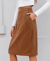 Cupshe Women's Brown Corduroy Pocket Midi Skirt