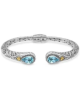 Devata Blue Topaz & Bali Cuff Bracelet in Sterling Silver and 18K Gold Accents, Large