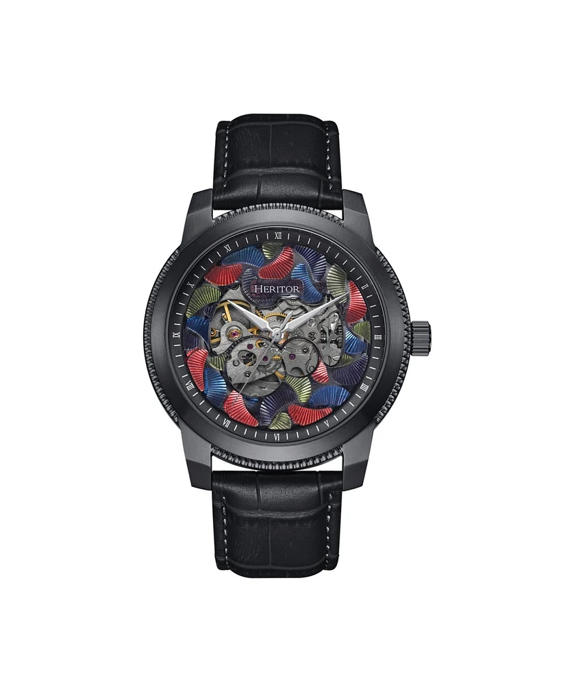 Heritor Automatic Emmanuel Semi-Skeleton Leather-Band Watch