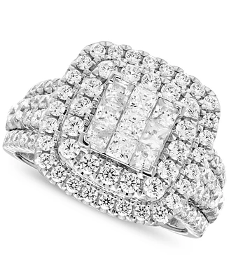 Diamond Princess Cluster Double Halo Engagement Ring (2 ct. t.w.) in 14k White Gold