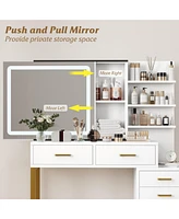 gaomon Vanity Desk with Mirror, Makeup Vanity Desk Charging Station,Led Light with 3 Lighting Modes