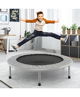 Gymax 38'' Folding Mini Trampoline Fitness Rebounder w/ Safety Pad Silver & Black