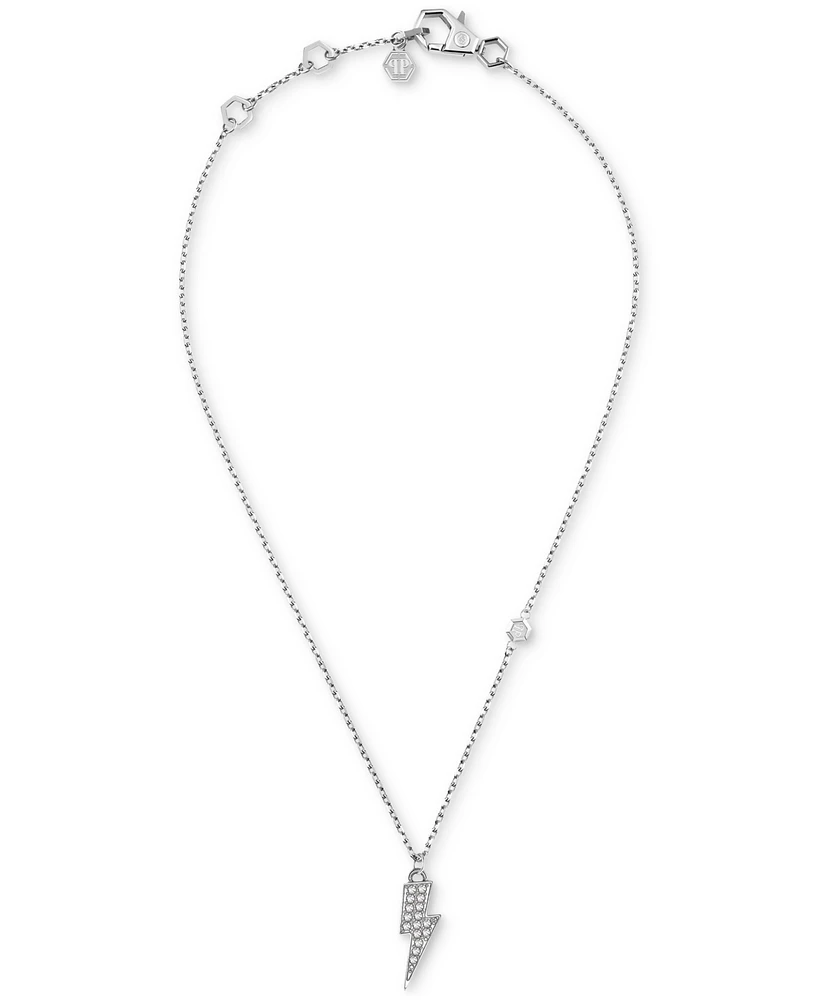 Philipp Plein Valentine Crystal Lightning Bolt 17-3/4" Pendant Necklace in Stainless Steel
