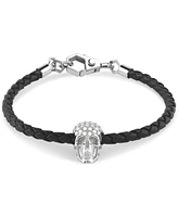 Philipp Plein Men's Enigma Crystal Skull Black Leather Bracelet in Stainless Steel