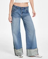 Madden Girl Juniors' High-Rise Slouchy Wide-Leg Cuffed Jeans