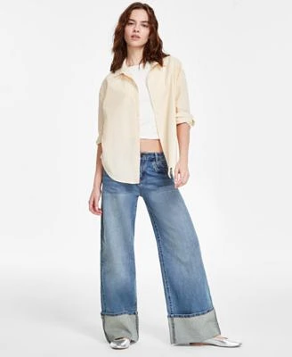 Self Esteem Juniors Striped Long Sleeve Button Up Shirt Hippie Rose Juniors T Shirt Madden Girl Juniors Wide Leg Cuffed Jeans