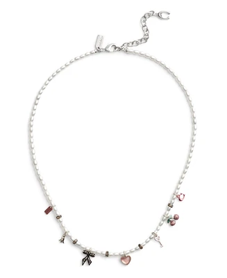 Coach Faux Stone Signature Bowtique Charm Bib Cultured Pearl Necklace