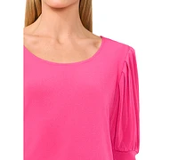 CeCe Women's Shirred Scoop-Neck 3/4-Sleeve Knit Top