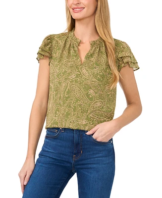 CeCe Women's Flutter-Sleeve Printed Blouse