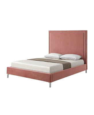 Inspired Home Samuele Velvet Platform Bed Queen Size