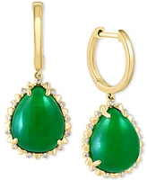 Effy Pear-Shape Dyed Jade & Diamond (1/10 ct. t.w.) Charm Hoop Earrings in 14k Yellow Gold