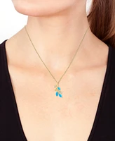 Effy Turquoise & Diamond (1/20 ct. t.w) Branch 18" Pendant Necklace in 14k Yellow Gold