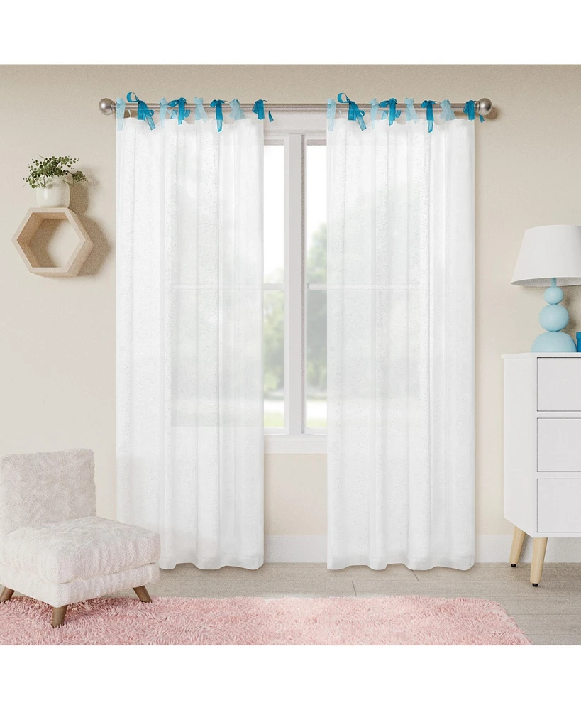 Awesome Home Tabitha Ribbon multi color Tie Top Curtains Pair, 52"×96"