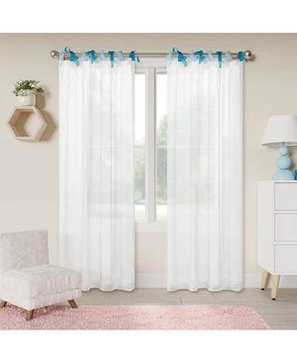 Awesome Home Tabitha Ribbon multi color Tie Top Curtains Pair, 52"×96"