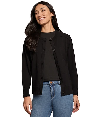 Jones New York Petite Saddle-Shoulder Cardigan Sweater