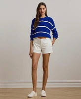 Lauren Ralph Women's Striped Rib-Knit Cotton Crewneck Sweater