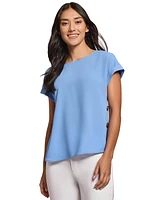 Jones New York Women's Crepe Button-Accent Short-Sleeve Blouse