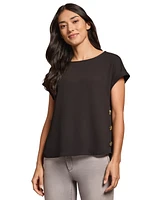 Jones New York Women's Crepe Button-Accent Short-Sleeve Blouse