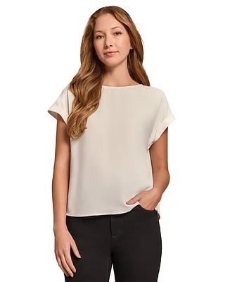 Jones New York Women's Crepe Button-Accent Short-Sleeve Blouse