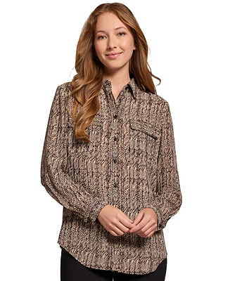 Jones New York Women's Printed Slim-Fit Utility Blouse